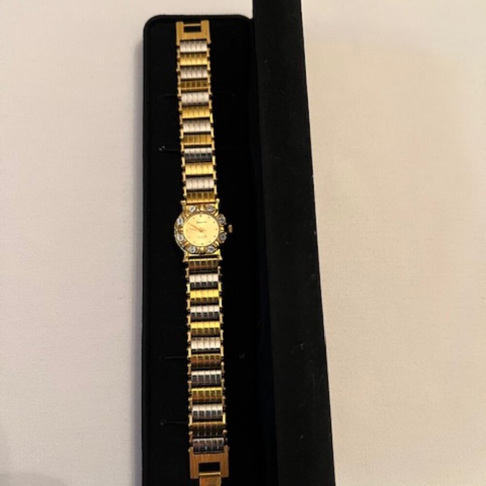 NAVARRE | Vintage Two-tone Bracelet Watch with Crystals-EUC-NEW Battery